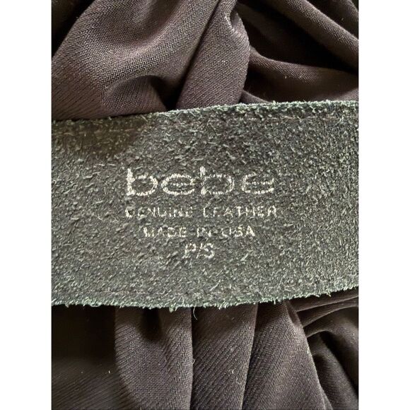 Vintage Y2K Bebe Black Leather Rhinestone Bling Silver Logo Low Rise Belt S M main image 9